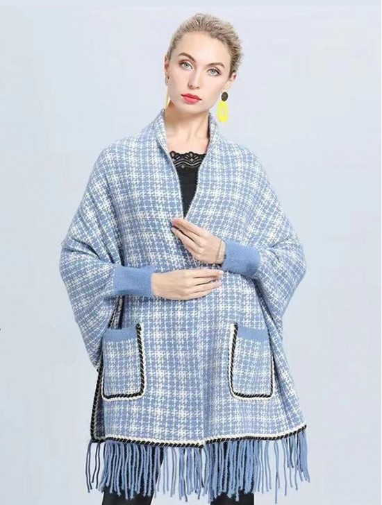 Cashmere Feeling Designer Inspired Sleeved Cape with Pockets